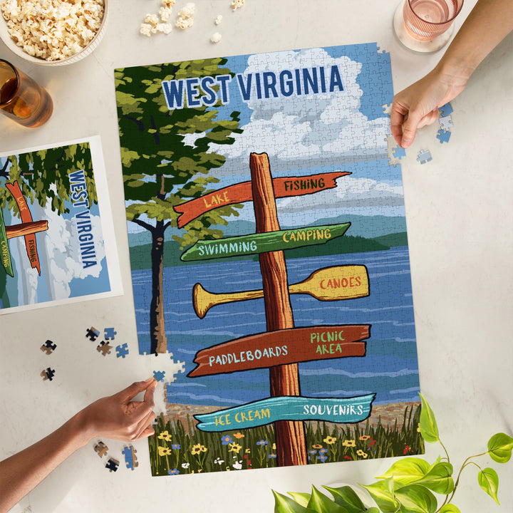 West Virginia, Signpost, Lake and Flowers, Jigsaw Puzzle