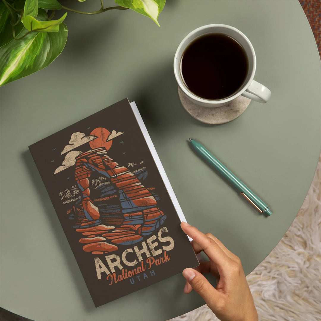 Lined 6x9 Journal, Arches National Park, Utah, Delicate Arch, Distressed Vector, Lay Flat, 193 Pages, FSC paper