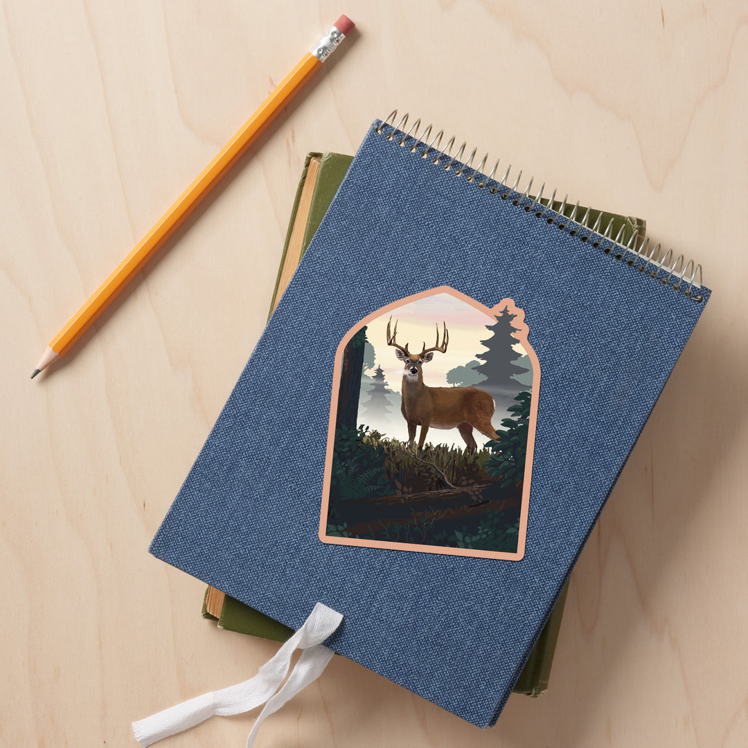 Painterly, Deer and Sunrise, Vinyl Sticker
