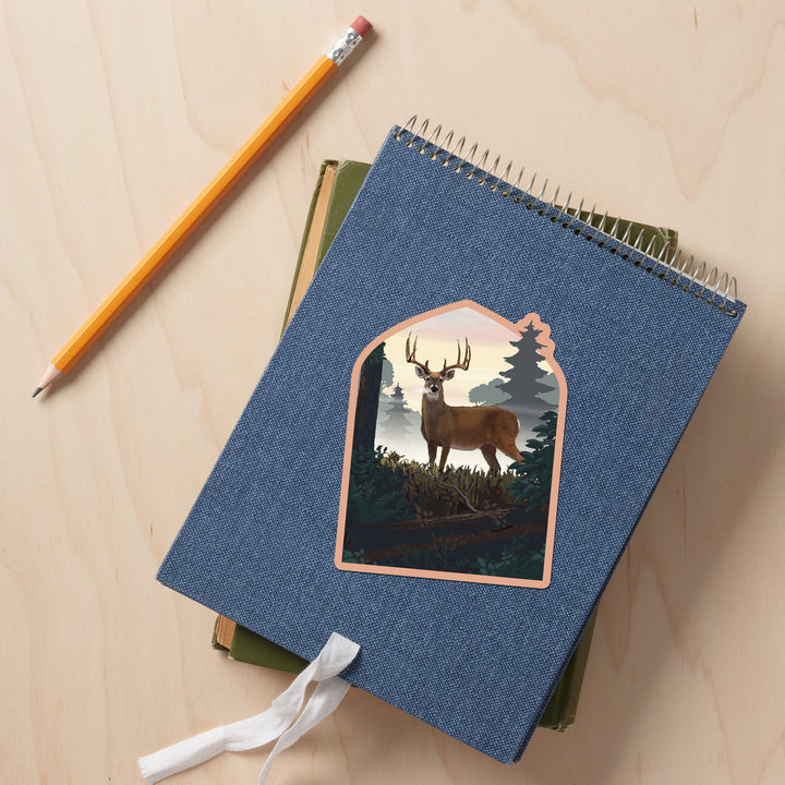 Painterly, Deer and Sunrise, Vinyl Sticker