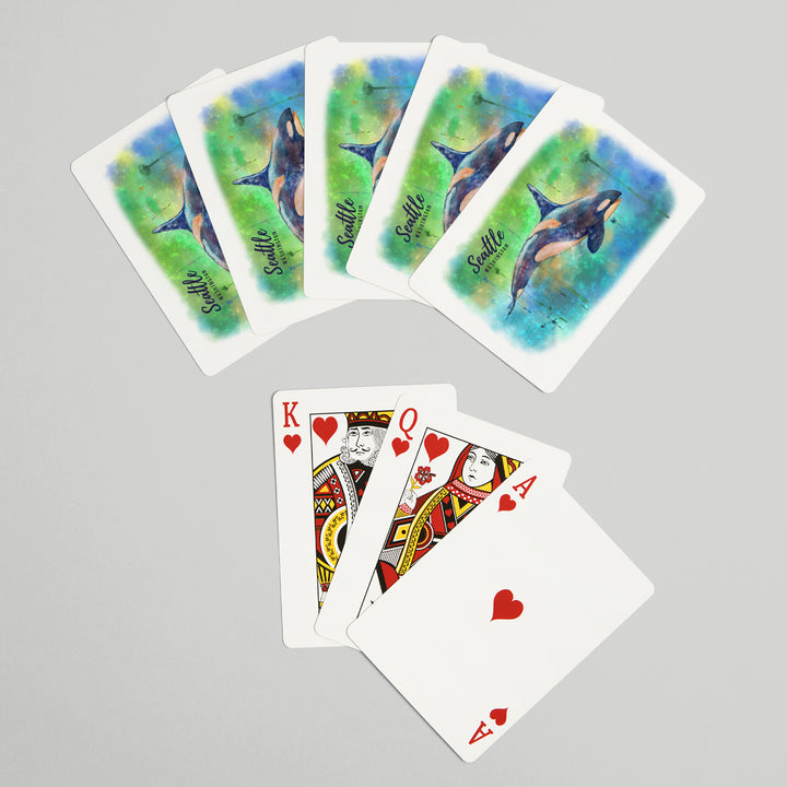 Playing Cards, Seattle, Washington, Orca, Watercolor, 52 Card Deck with Jokers in Box, Unique Art