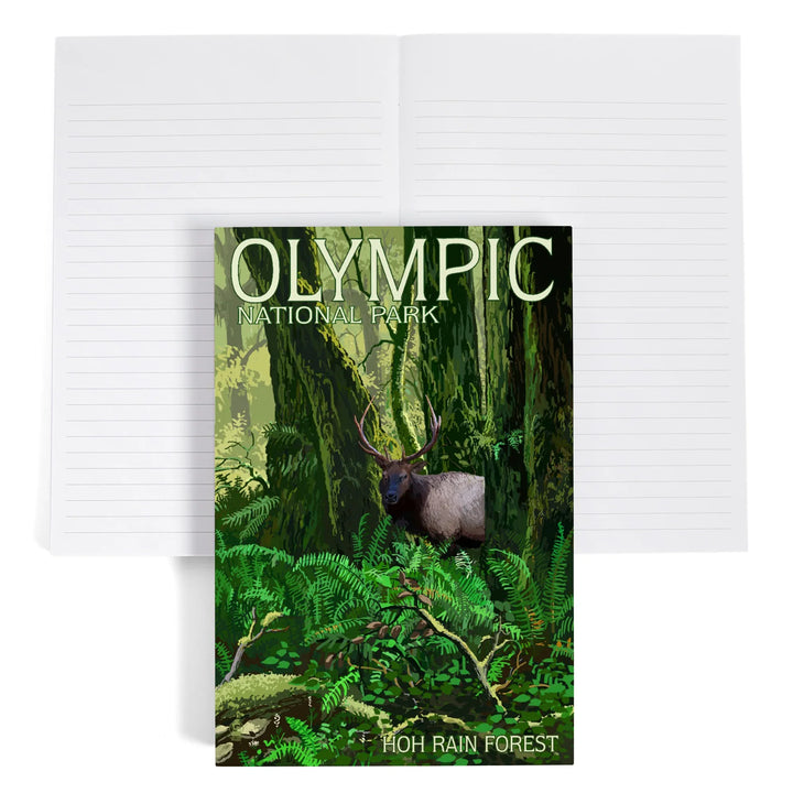 Lined 6x9 Journal, Olympic National Park, Washington, Hoh Rain Forest and Elk, Lay Flat, 193 Pages, FSC paper