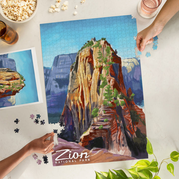 Zion National Park, Utah, Angels Landing, Oil Painting, Jigsaw Puzzle
