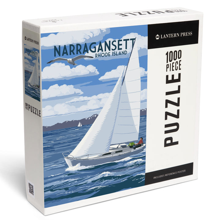 Narragansett, Rhode Island, Sloop Sailboat and Lake, 1000 Piece Jigsaw Puzzle