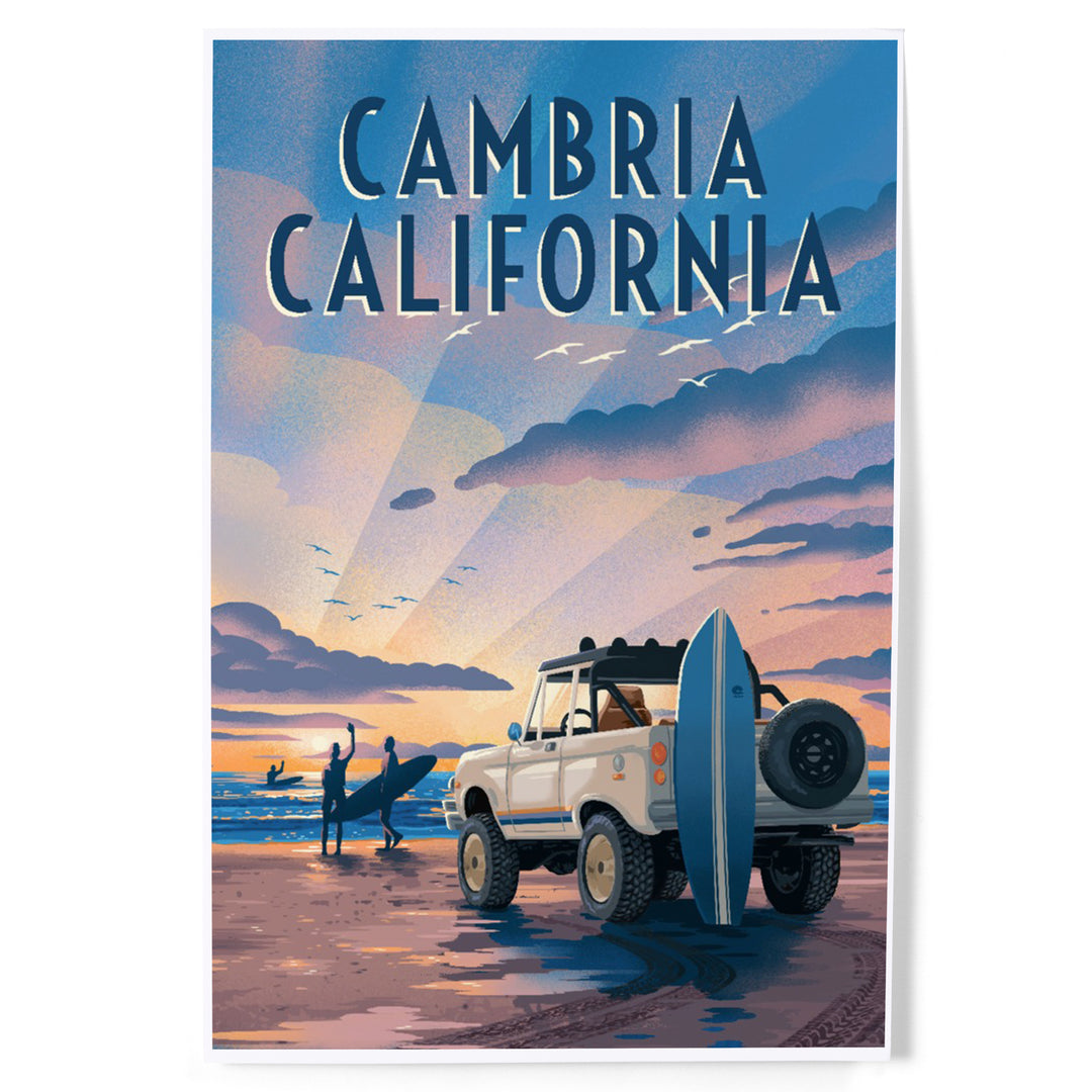 Cambria, California, Lithograph, Surfers on Beach, Art & Giclee Prints