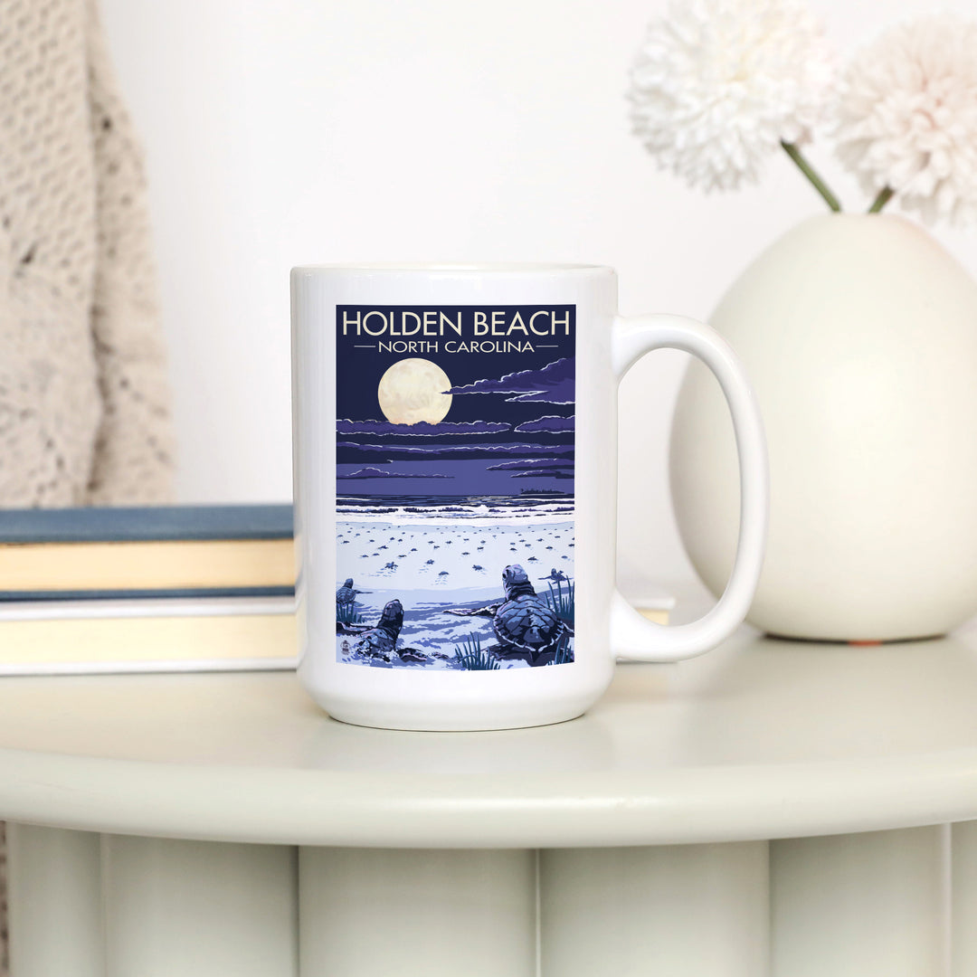 Holden Beach, North Carolina, Sea Turtles Hatching, Lantern Press Artwork, Ceramic Mug