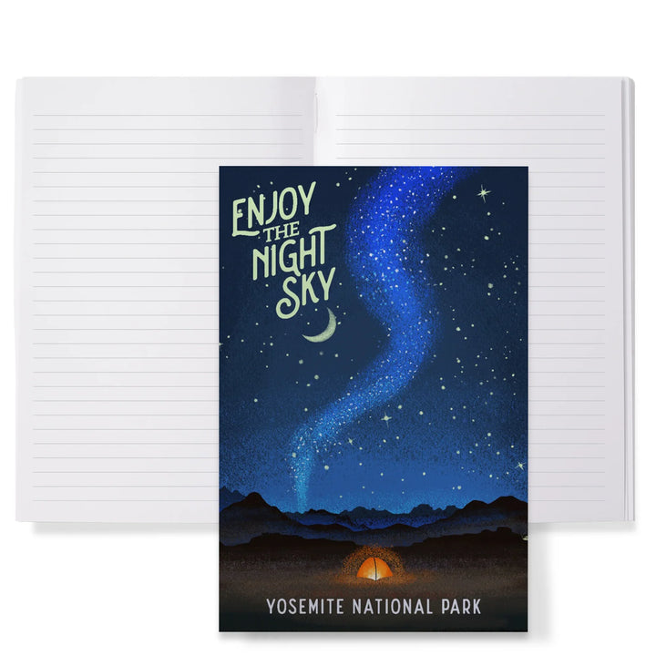 Lined 6x9 Journal, Yosemite National Park, California, Tent and Night Sky, Mid-Century Style, Lay Flat, 193 Pages, FSC paper