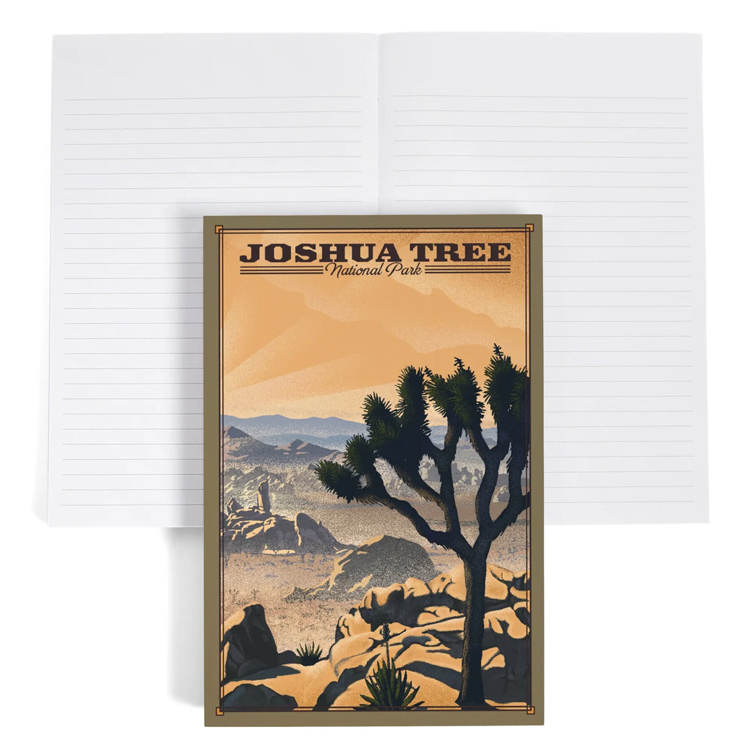 Lined 6x9 Journal, Joshua Tree National Park, California, Lithograph National Park Series, Lay Flat, 193 Pages, FSC paper