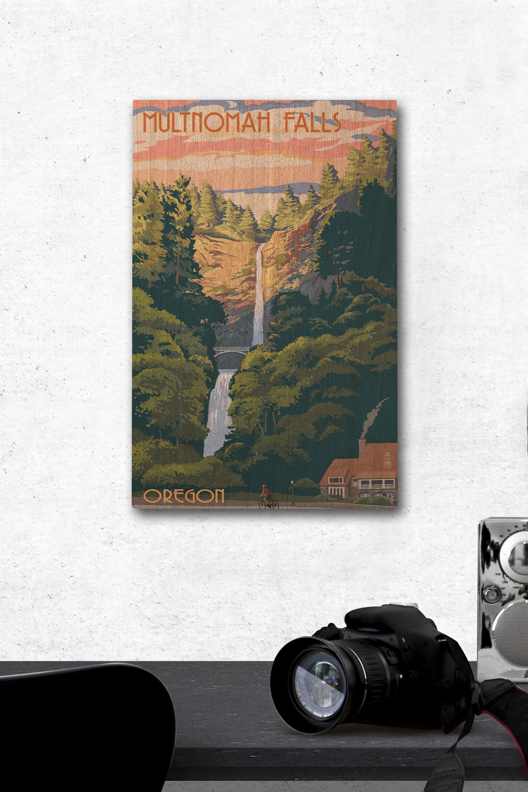 Multnomah Falls, Oregon, Sunset, Lantern Press Artwork, Wood Signs and Postcards