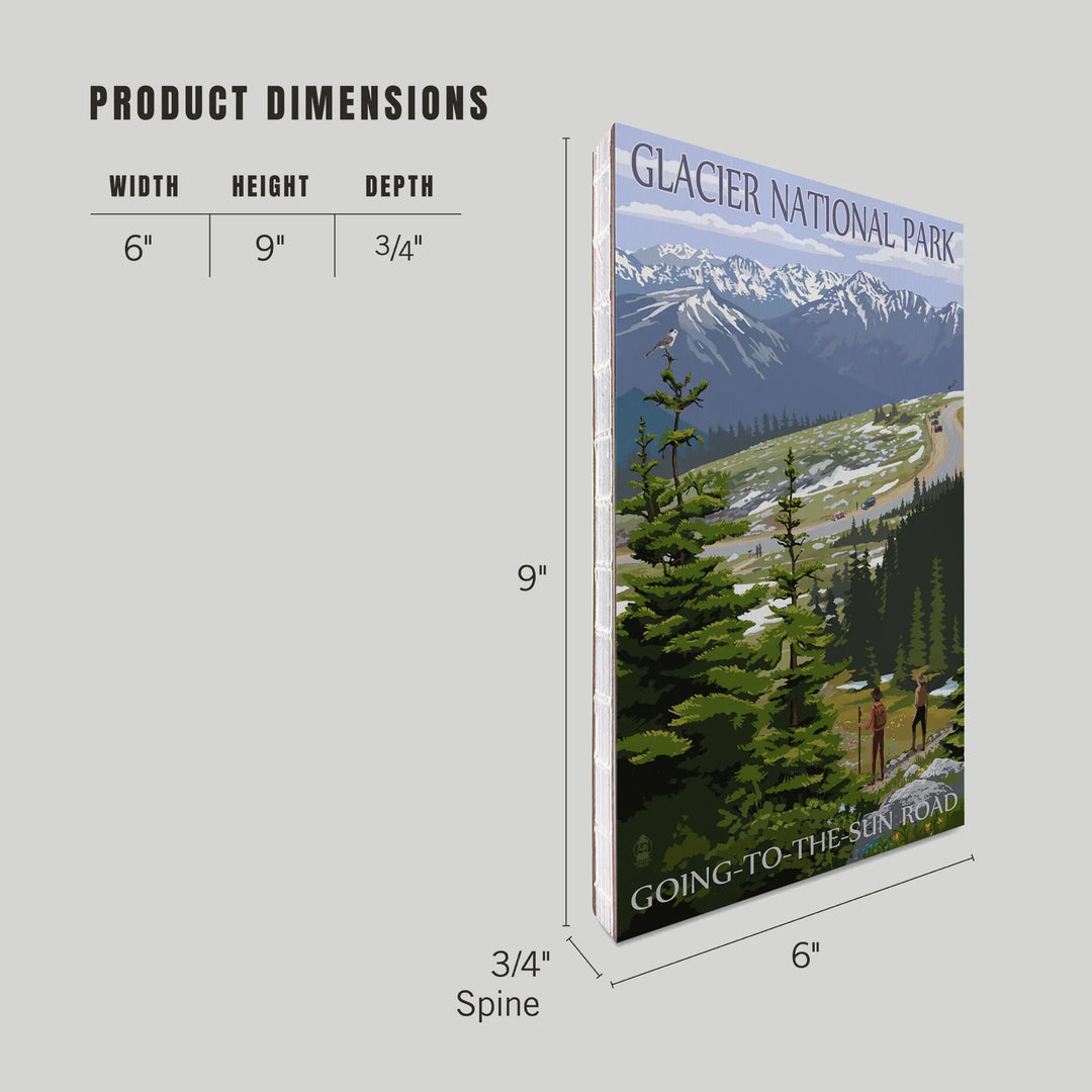 Lined 6x9 Journal, Glacier National Park, Montana, Going to the Sun Road and Hikers, Lay Flat, 193 Pages, FSC paper