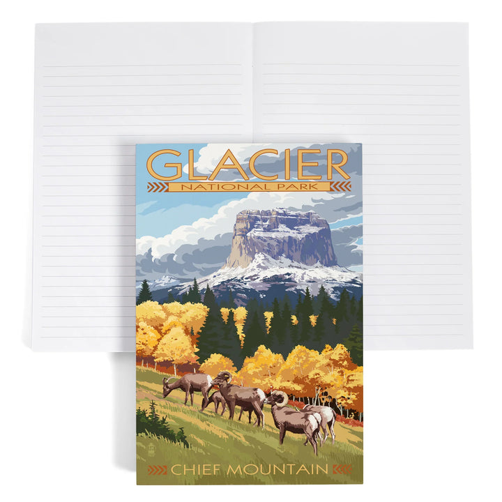 Lined 6x9 Journal, Glacier National Park, Montana, Chief Mountain and Big Horn Sheep, Lay Flat, 193 Pages, FSC paper