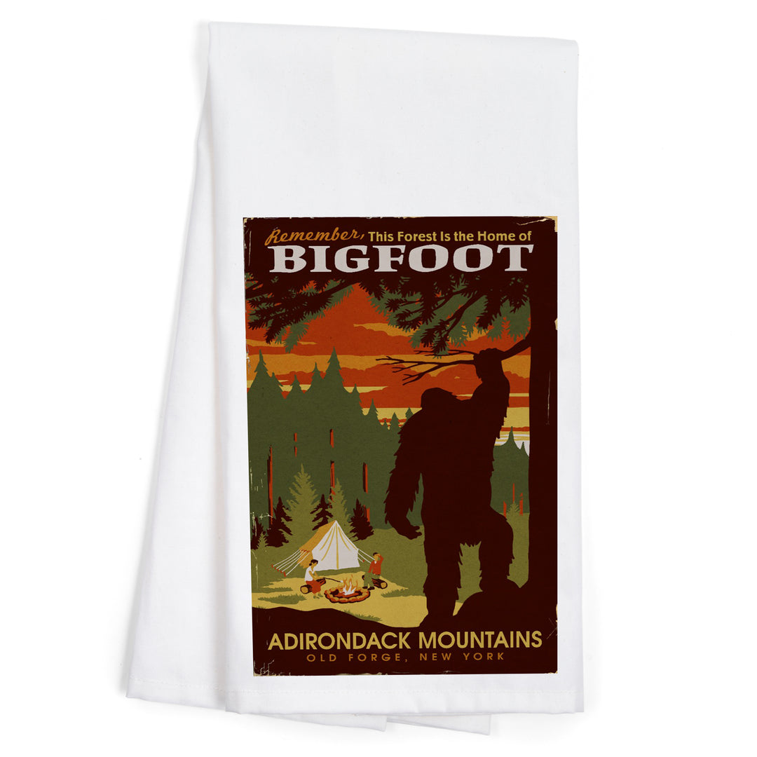 Old Forge, New York, Adirondack Mountains, Home of Bigfoot, Organic Cotton Kitchen Tea Towels