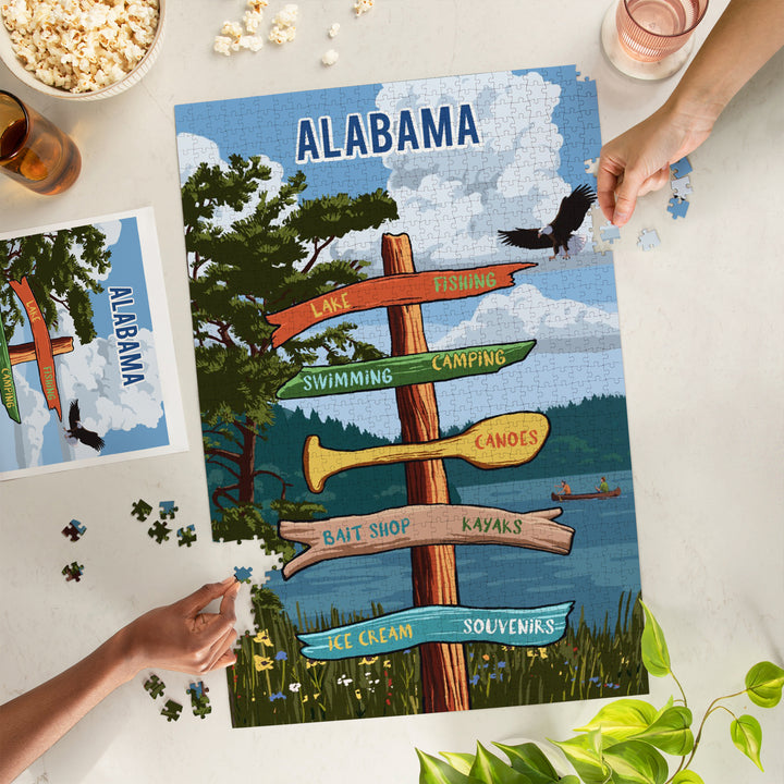 Alabama, Signpost, Lake and Eagle, Jigsaw Puzzle