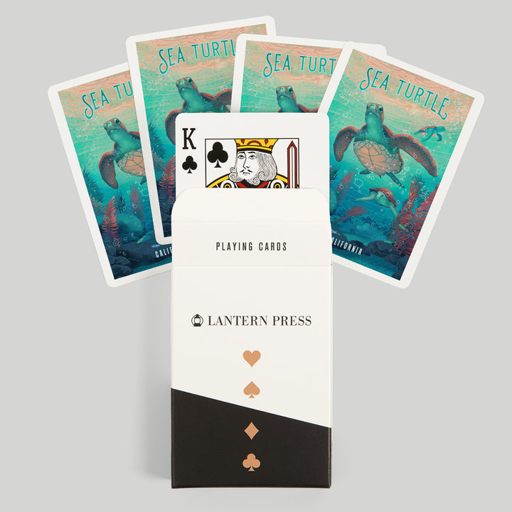 Playing Cards, California, Fluid Linework, Sea Turtle, 52 Card Deck with Jokers in Box, Unique Art