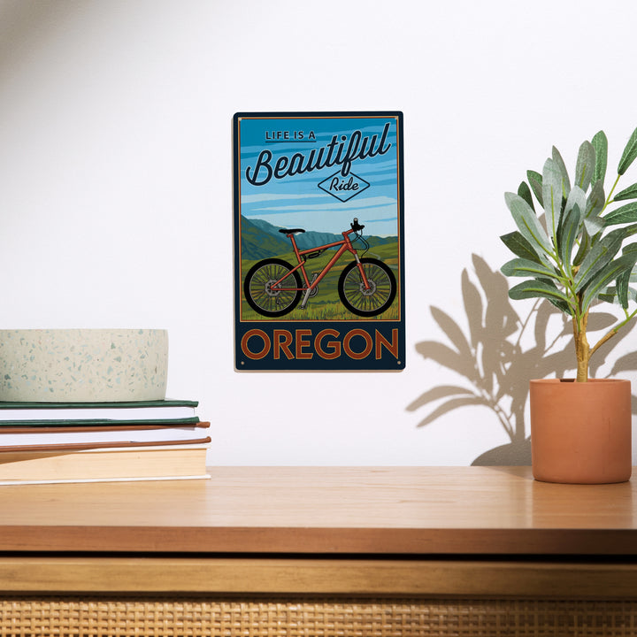 Oregon, Life is a Beautiful Ride, Mountain Bike Scene, Lantern Press Artwork, Wood Signs and Postcards