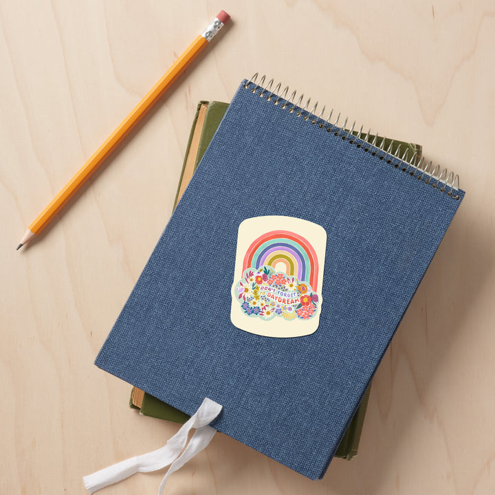 Don't Forget To Daydream, Rainbow, Flowers, Vinyl Sticker