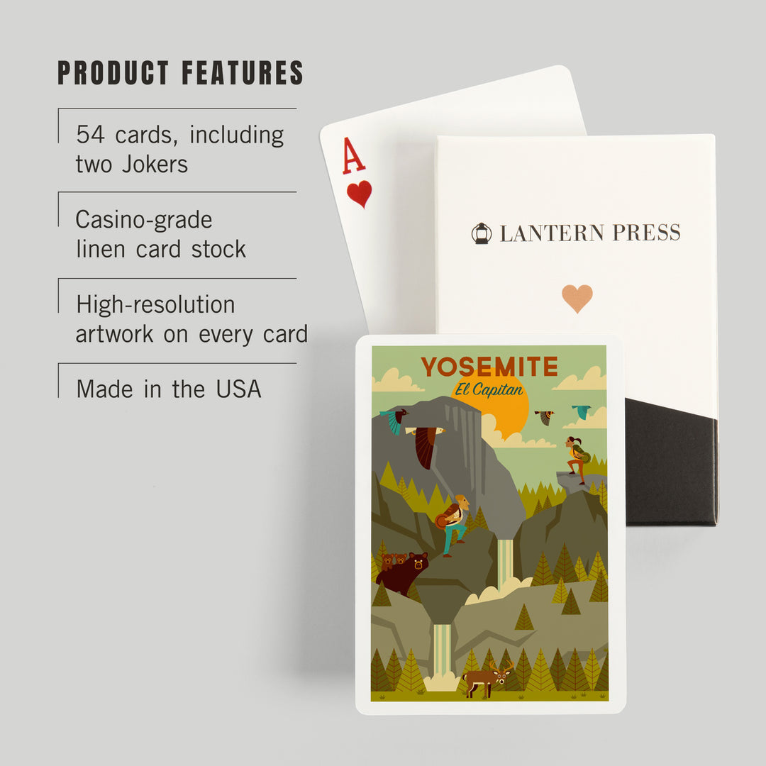 Playing Cards, Yosemite National Park, California, El Capitan, Geometric National Park Series, 52 Card Deck with Jokers in Box, Unique Art
