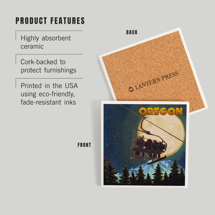 Oregon, Ski Lift and Full Moon Snowboarder, Coasters