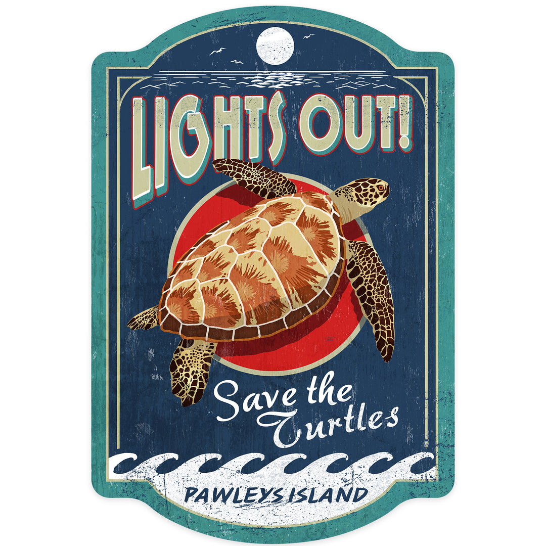 Pawleys Island, South Carolina, Sea Turtle Vintage Sign, Contour, Lantern Press Artwork, Vinyl Sticker