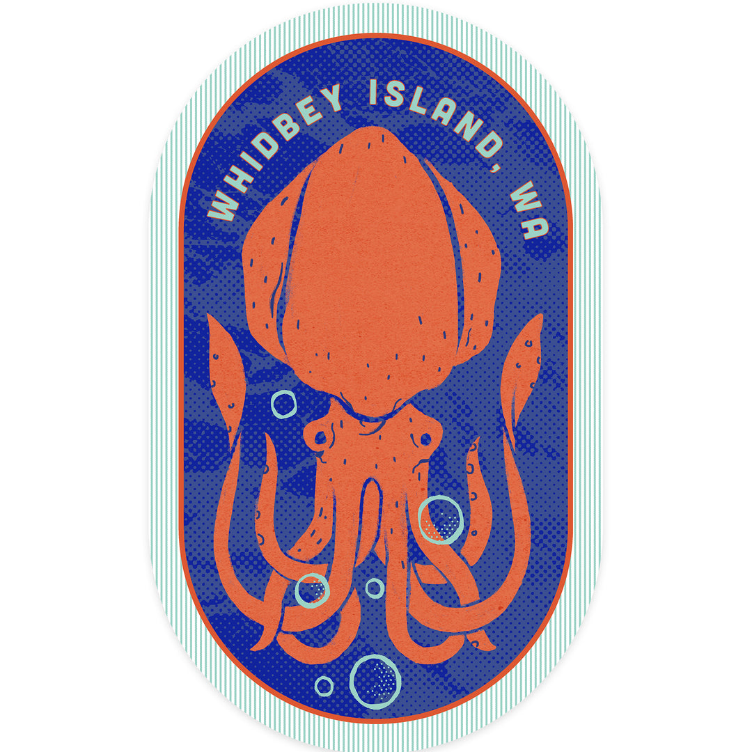 Whidbey Island, Washington, Dockside Series, Squid, Contour, Vinyl Sticker