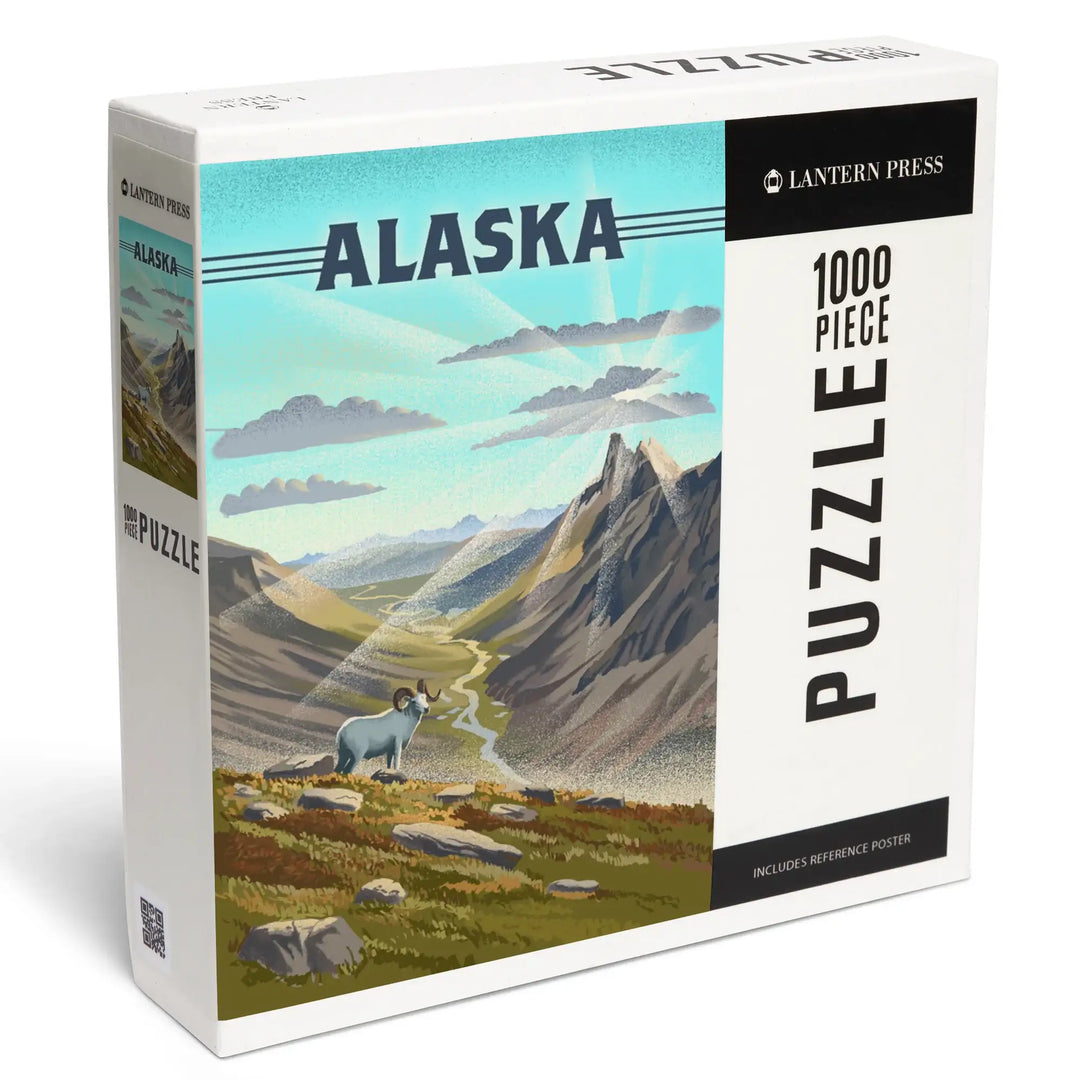 Alaska, Lithograph, Bighorn Sheep on Mountain, Jigsaw Puzzle