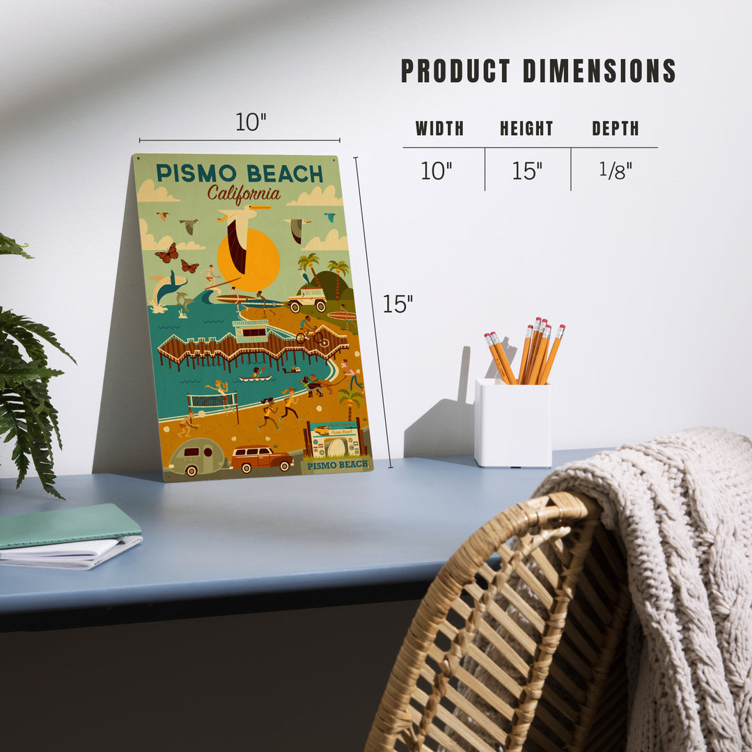 Pismo Beach, California, Geometric, Blue Sky, Wood Sign and Postcards