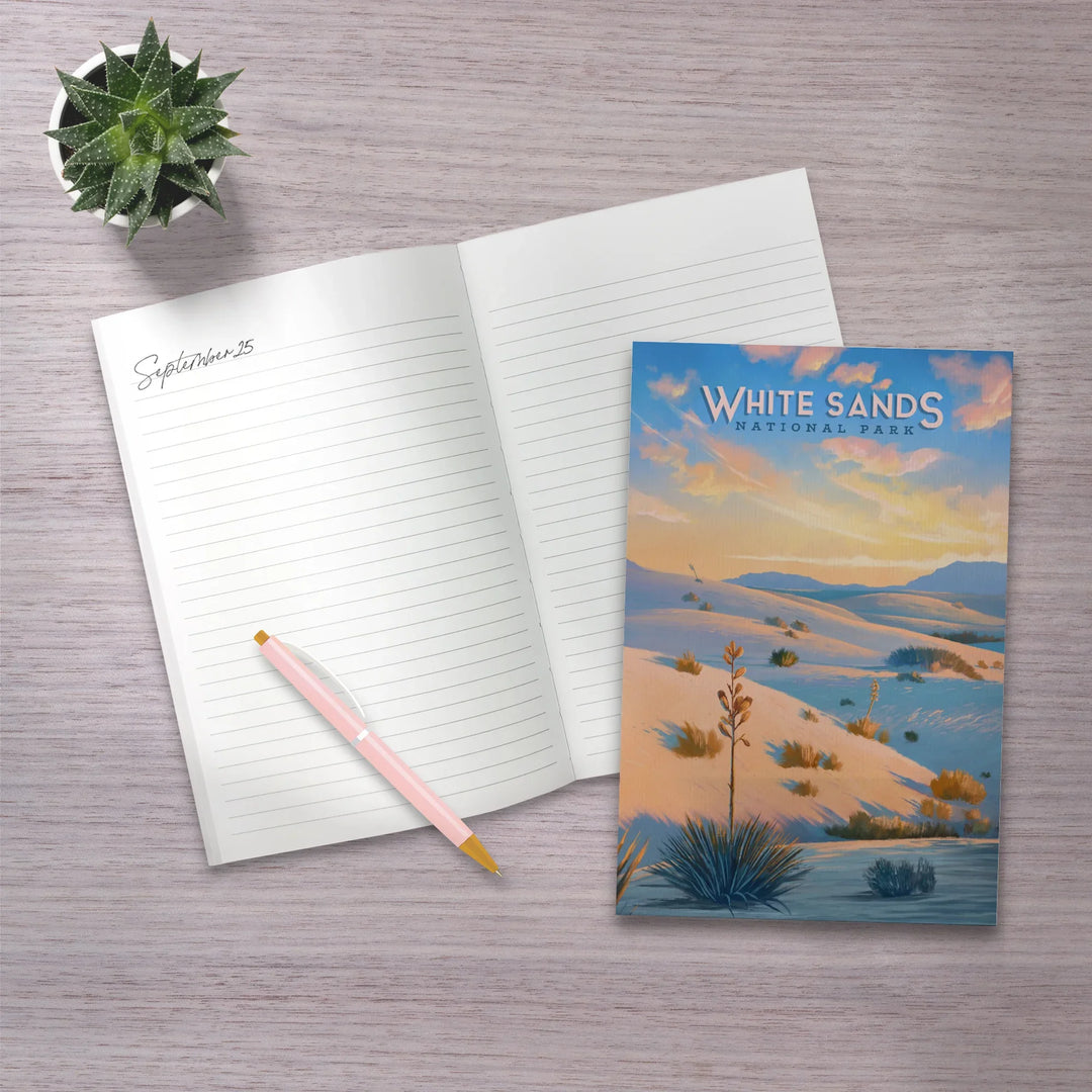 Lined 6x9 Journal, White Sands National Park, New Mexico, Oil Painting, Lay Flat, 193 Pages, FSC paper