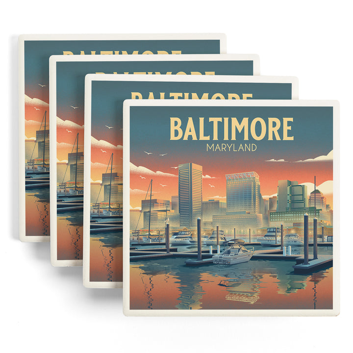 Baltimore, Maryland, Lithograph, City Series, Coasters