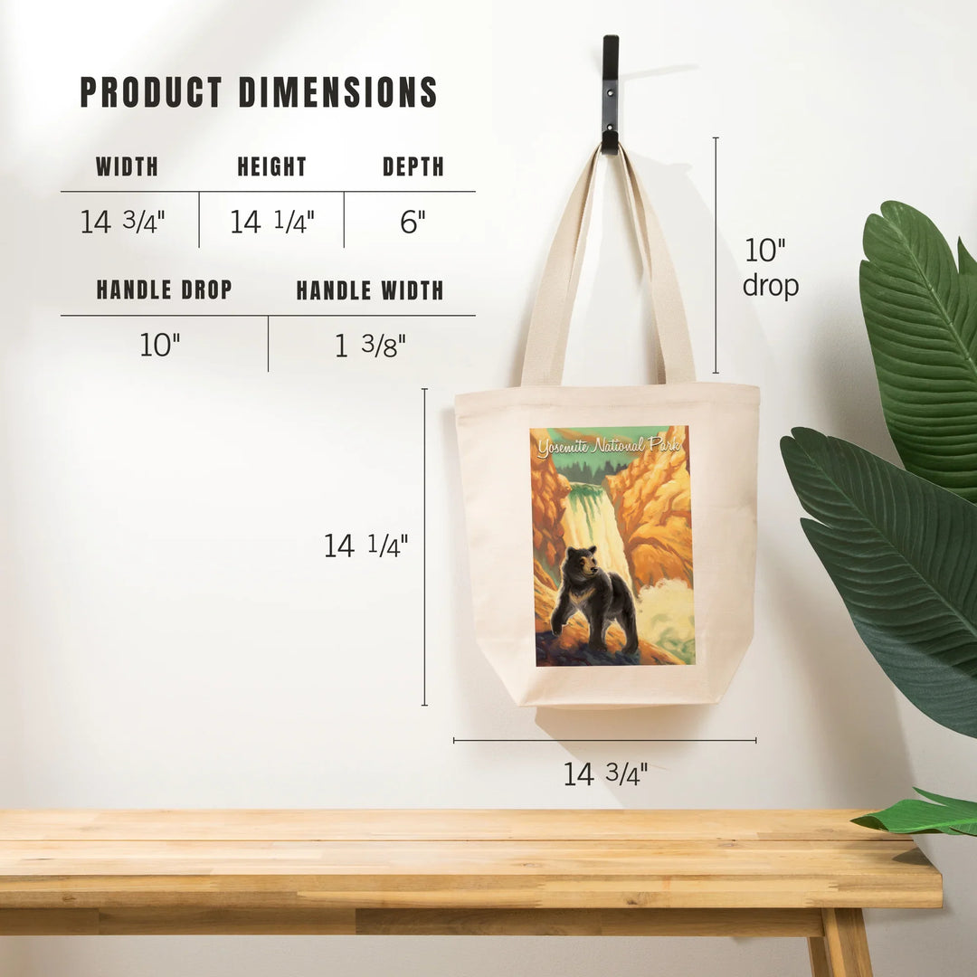 Yosemite National Park, California, Black Bear, Falls, Oil Painting, Tote Bag