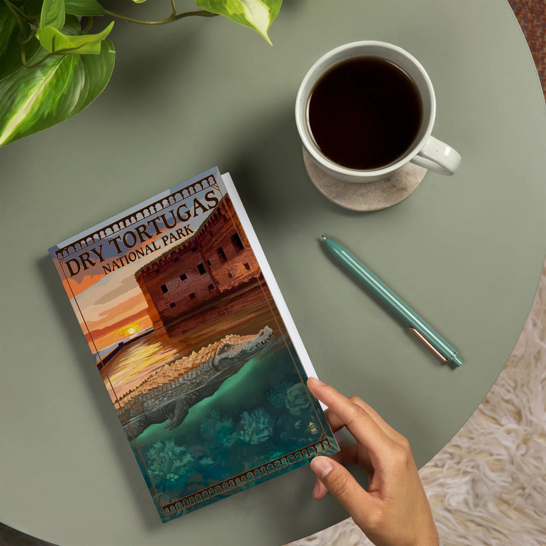 Lined 6x9 Journal, Dry Tortugas National Park, Florida, Crocodile, Painterly Series, Lay Flat, 193 Pages, FSC paper