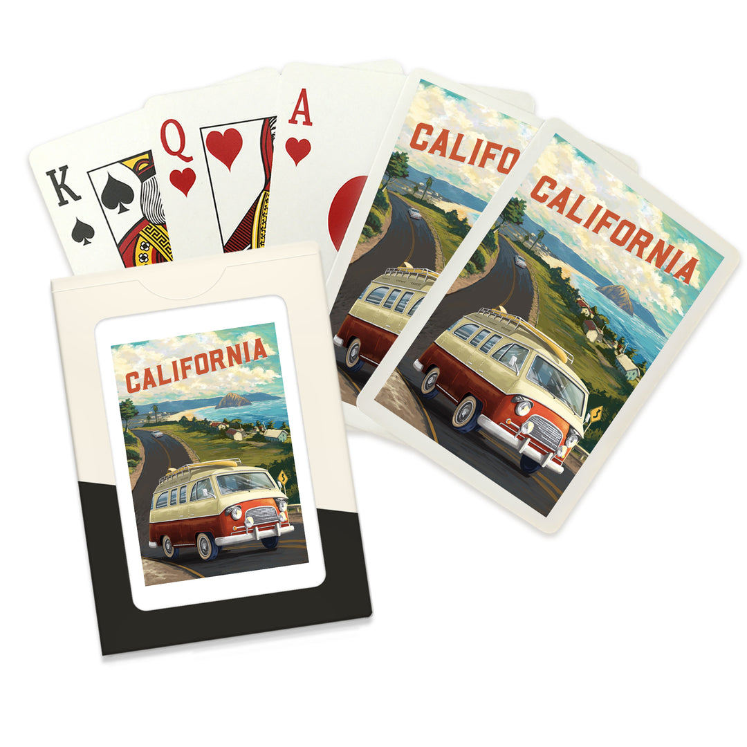 Playing Cards, California, Camper Van, Ocean, 52 Card Deck with Jokers in Box, Unique Art