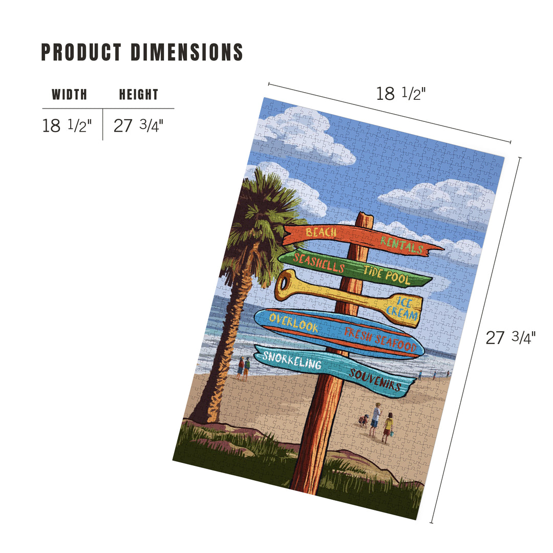 Signpost, Coast Beach and Palms, Jigsaw Puzzle