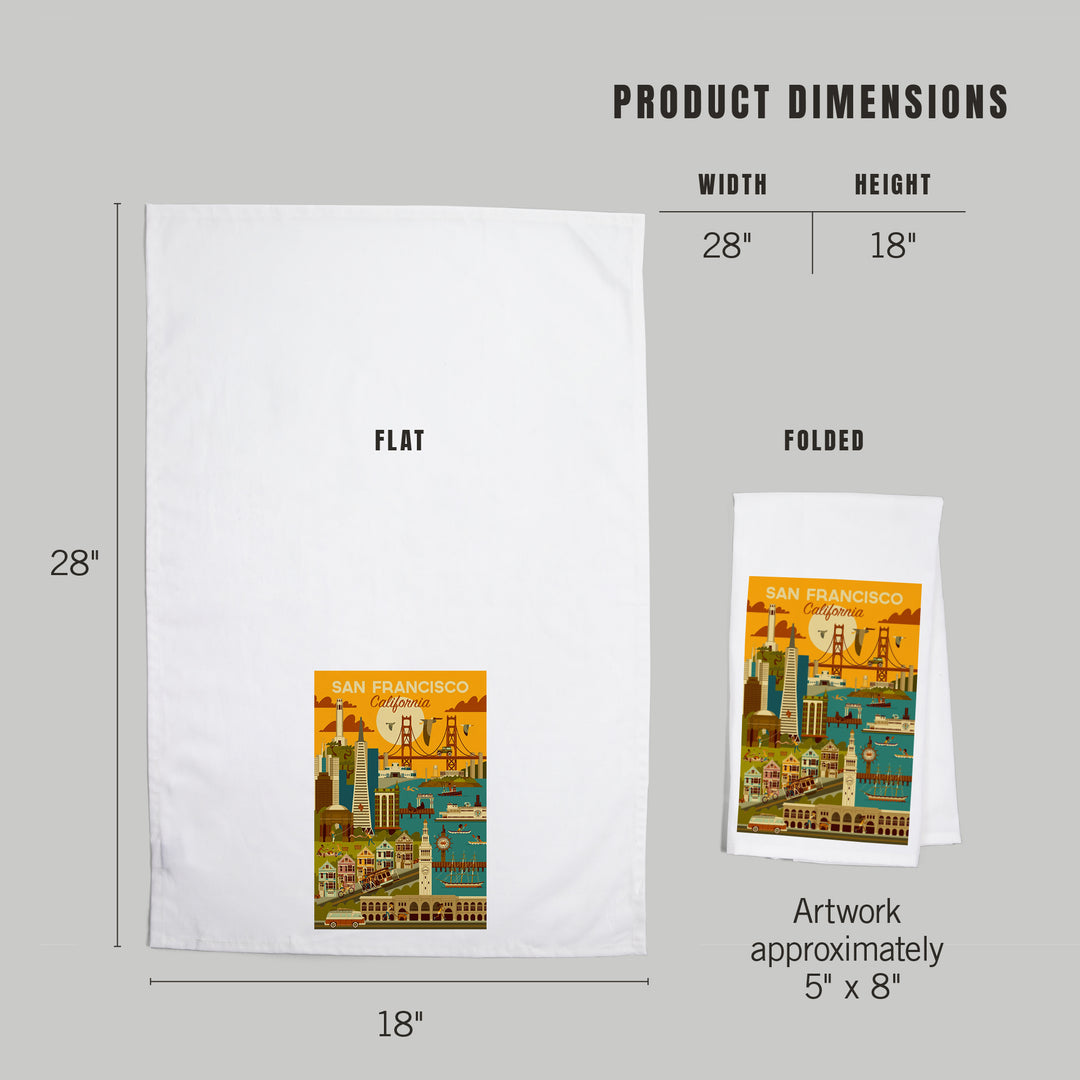 San Francisco, California, Geometric, Organic Cotton Kitchen Tea Towels