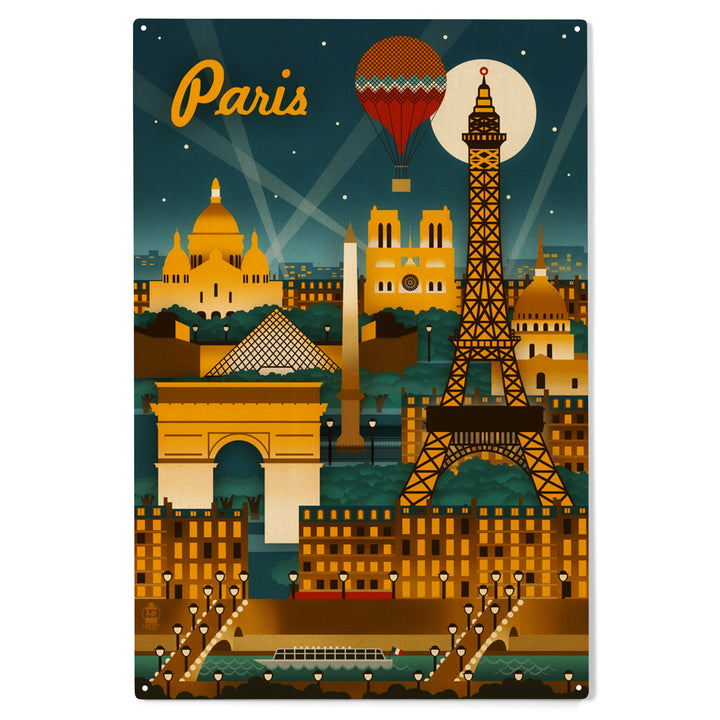 Paris, France, Retro Skyline, Wood Sign and Postcards