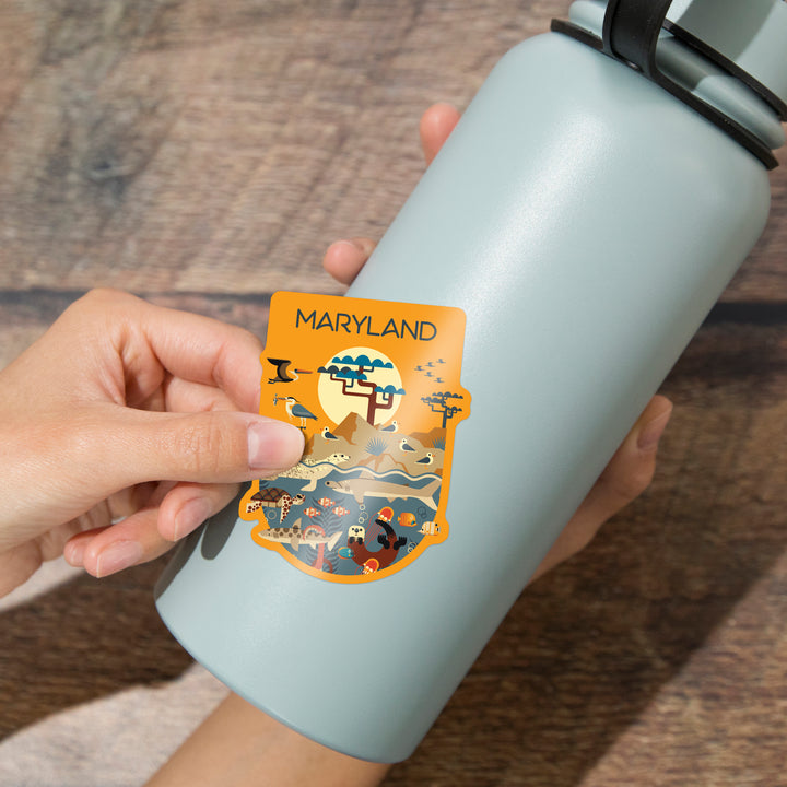 Maryland Wildlife – Wilderness and Marine Life Illustration, Vinyl Sticker