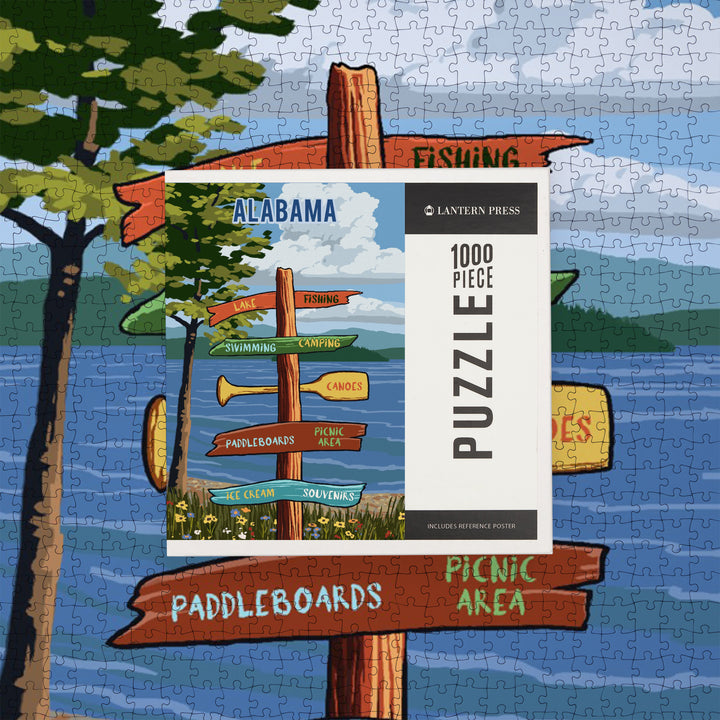 Alabama, Signpost, Lake and Flowers, Jigsaw Puzzle