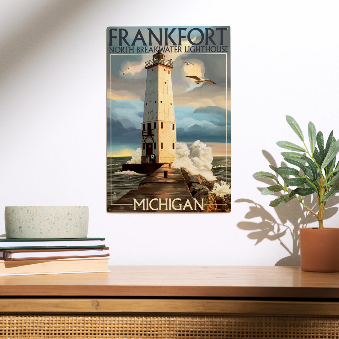 Frankfort Lighthouse, Michigan, Wood Sign and Postcards
