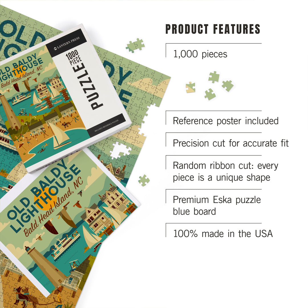 Bald Head Island, North Carolina, Old Baldy Lighthouse, Geometric, 1000 Piece Jigsaw Puzzle