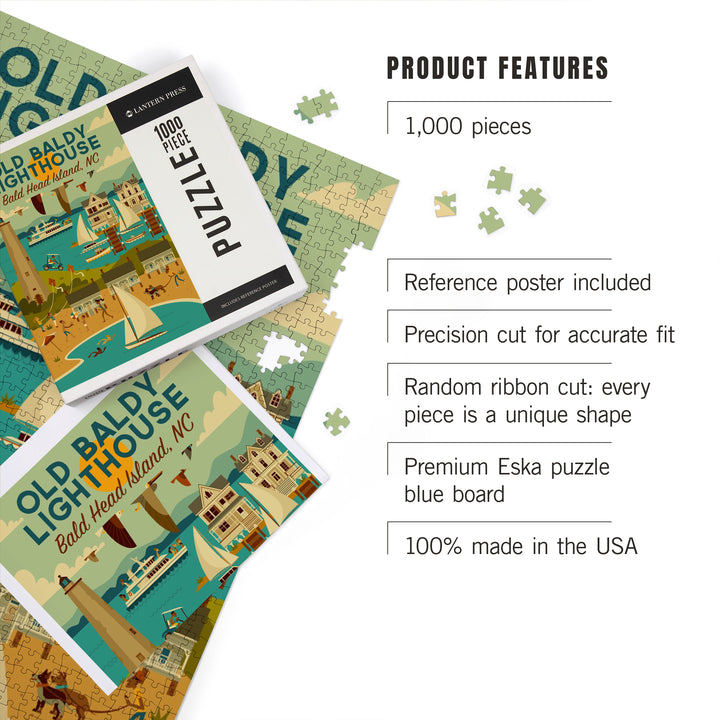 Bald Head Island, North Carolina, Old Baldy Lighthouse, Geometric, 1000 Piece Jigsaw Puzzle