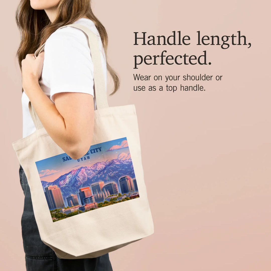 Salt Lake City, Utah, Lithograph, Skyline, Tote Bag