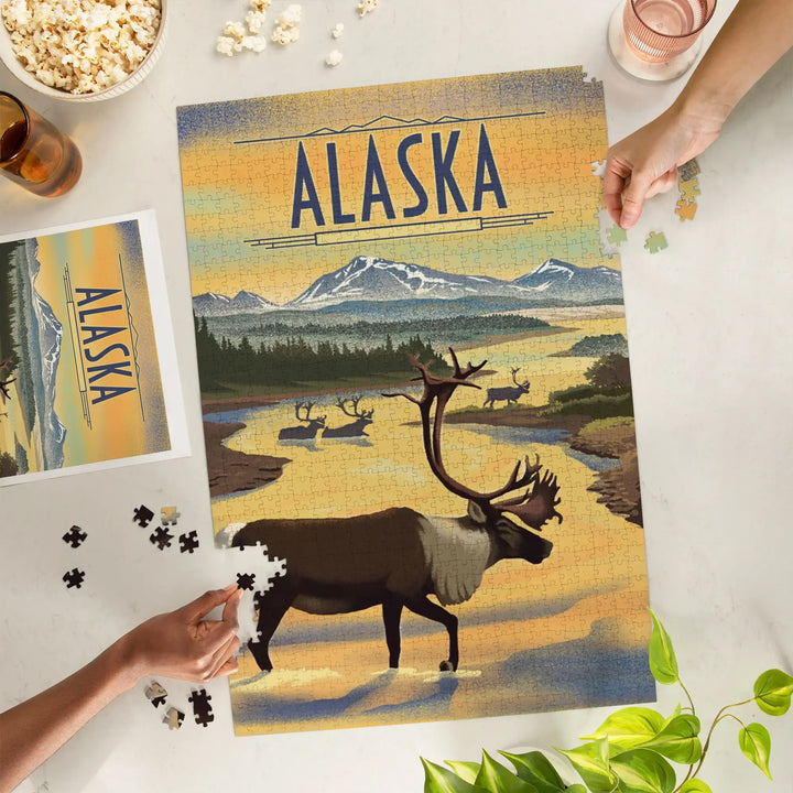 Alaska, Lithograph, Caribou, Jigsaw Puzzle