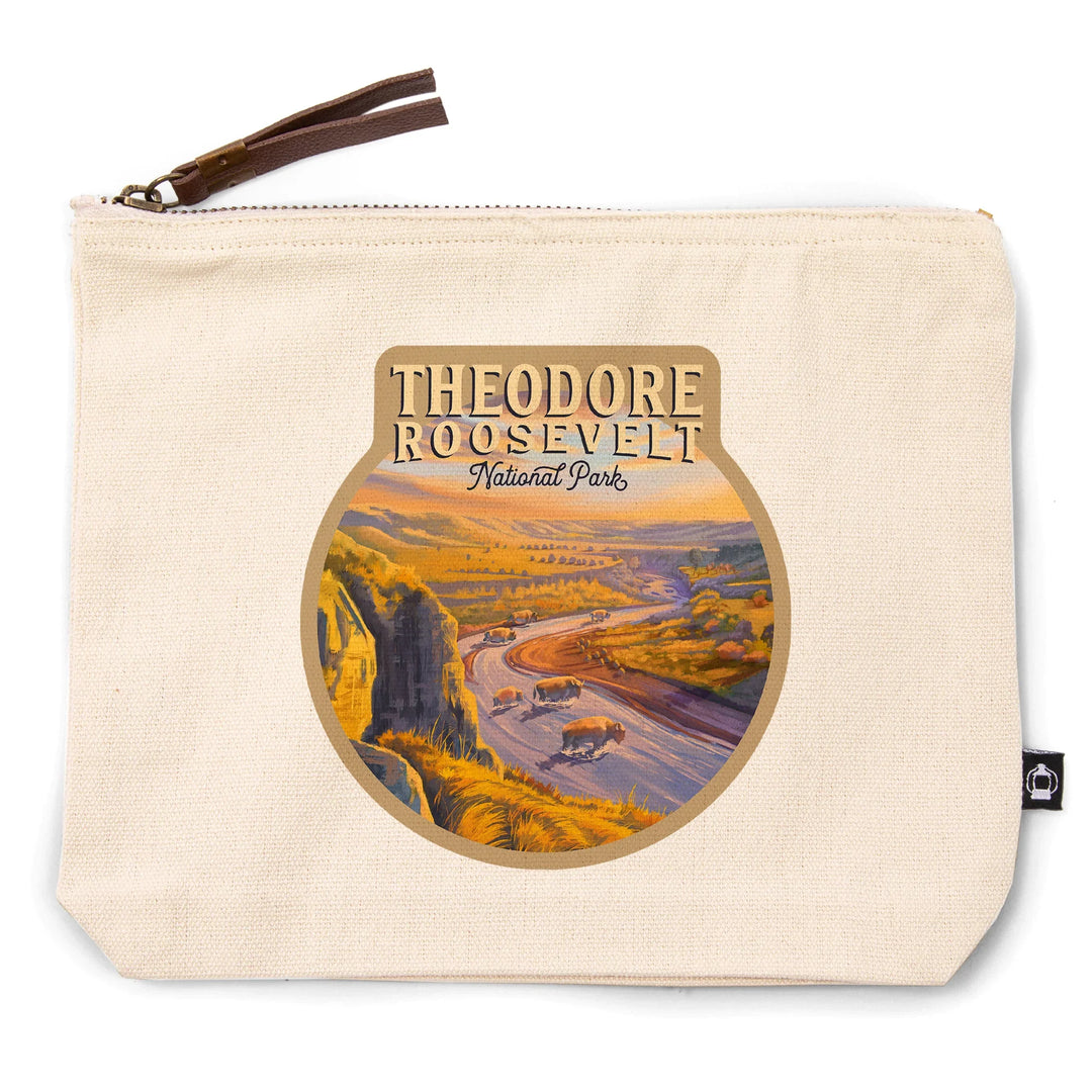 Theodore Roosevelt National Park, North Dakota, Oil Painting, Organic Cotton Zipper Pouch, Go Bag