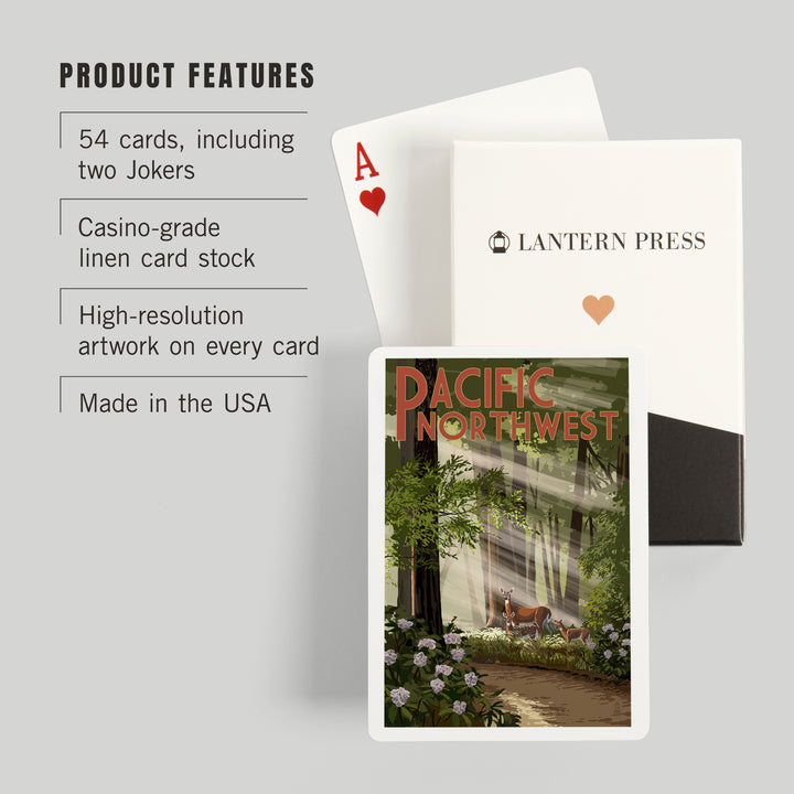 Playing Cards, Pacific Northwest, Deer in Forest, 52 Card Deck with Jokers in Box, Unique Art