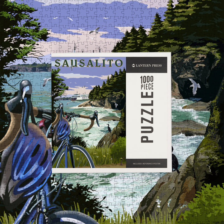 Sausalito, California, Coastal Scene, Bike and Ferry, Jigsaw Puzzle