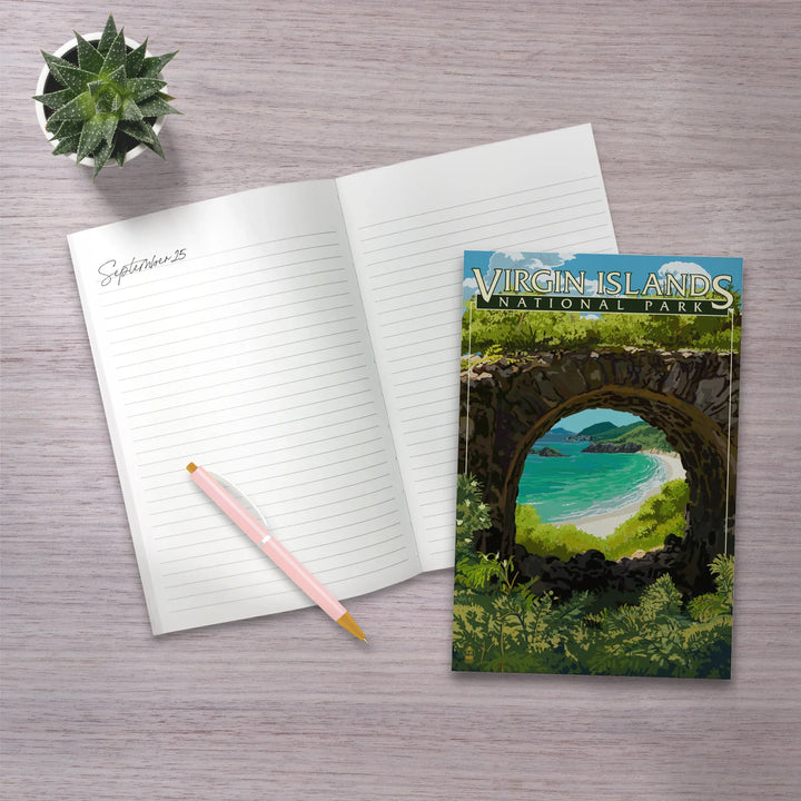 Lined 6x9 Journal, Virgin Islands National Park, US Virgin Islands, View from Ruins, Lay Flat, 193 Pages, FSC paper