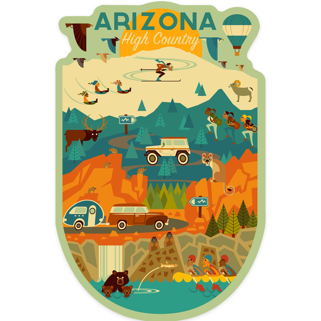 Arizona High Country, Mountain Geometric, Contour, Lantern Press Artwork, Vinyl Sticker
