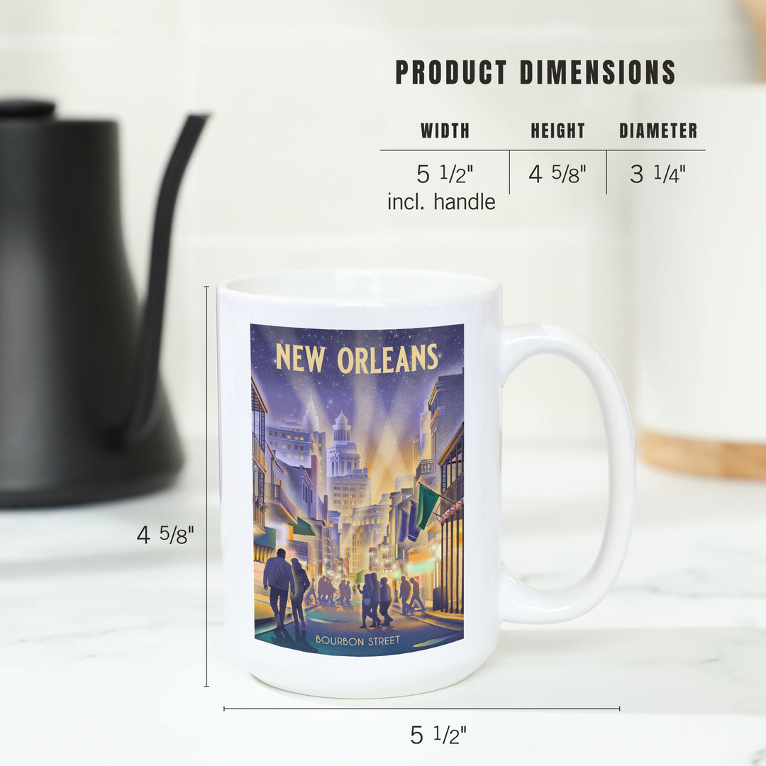New Orleans, Louisiana, Lithograph, City Series, Bourbon Street, Ceramic Mug