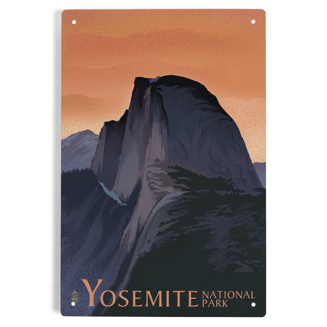 Yosemite National Park, California, Half Dome, Orange Sky, Lithograph, Metal Signs