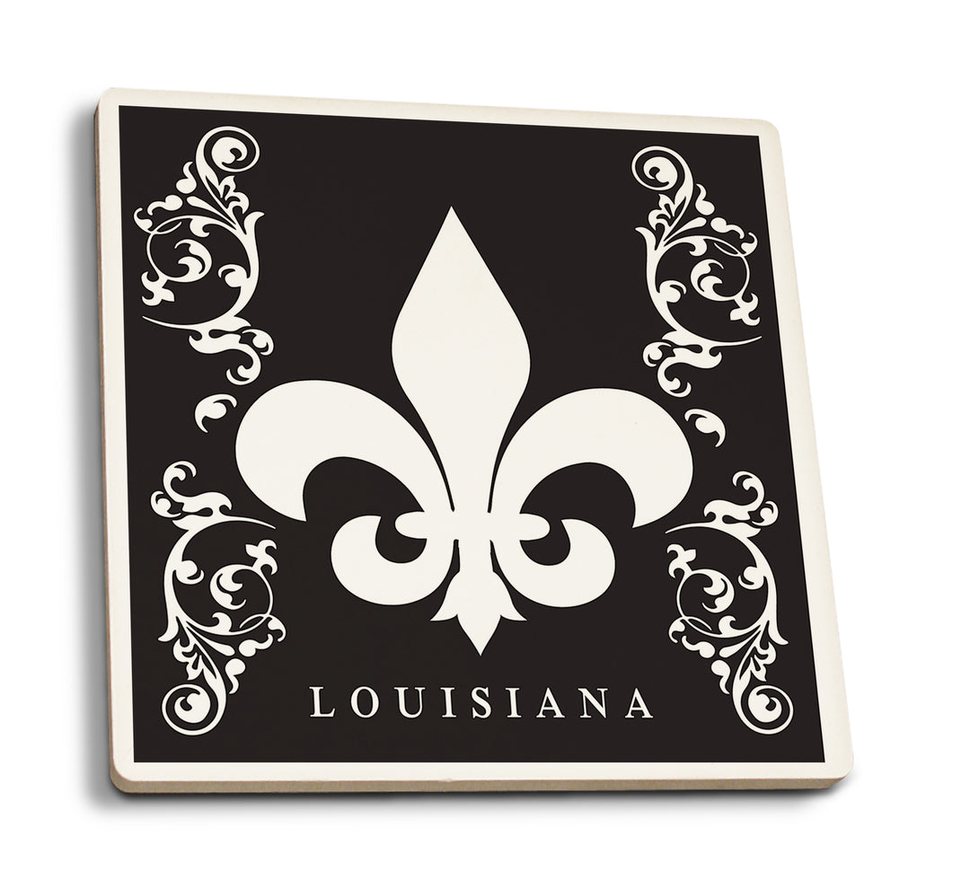 Louisiana, Flourish and Fleur de Lis, Black, Coaster Set