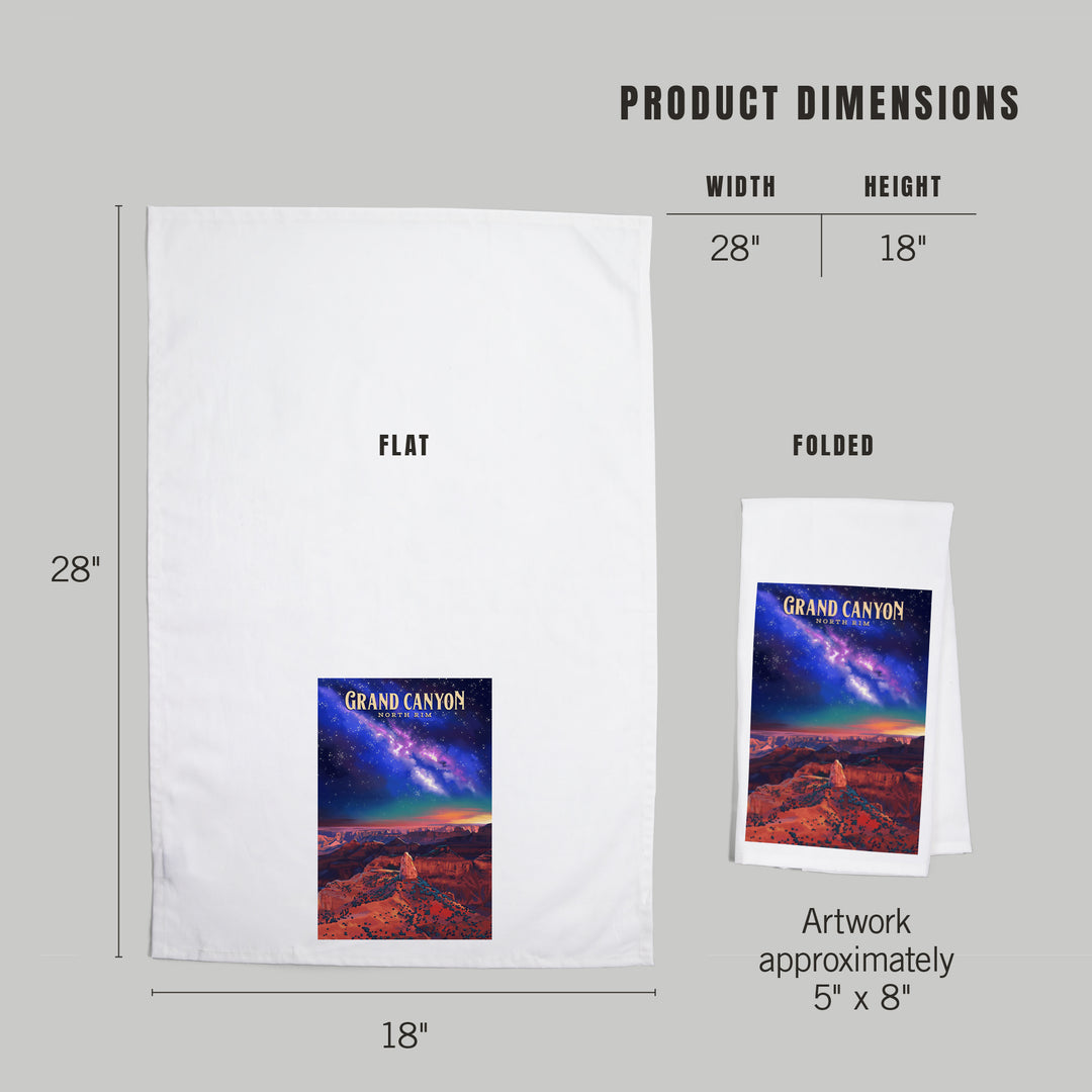 North Rim, Arizona, Oil Painting, Grand Canyon with Stars and Milky Way, Organic Cotton Kitchen Tea Towels